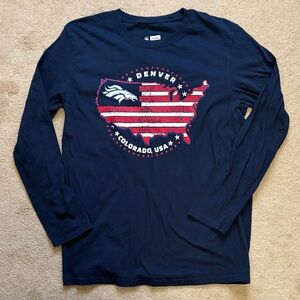 NFL Denver Broncos Navy Blue and Red Long Sleeve Tee Size Medium